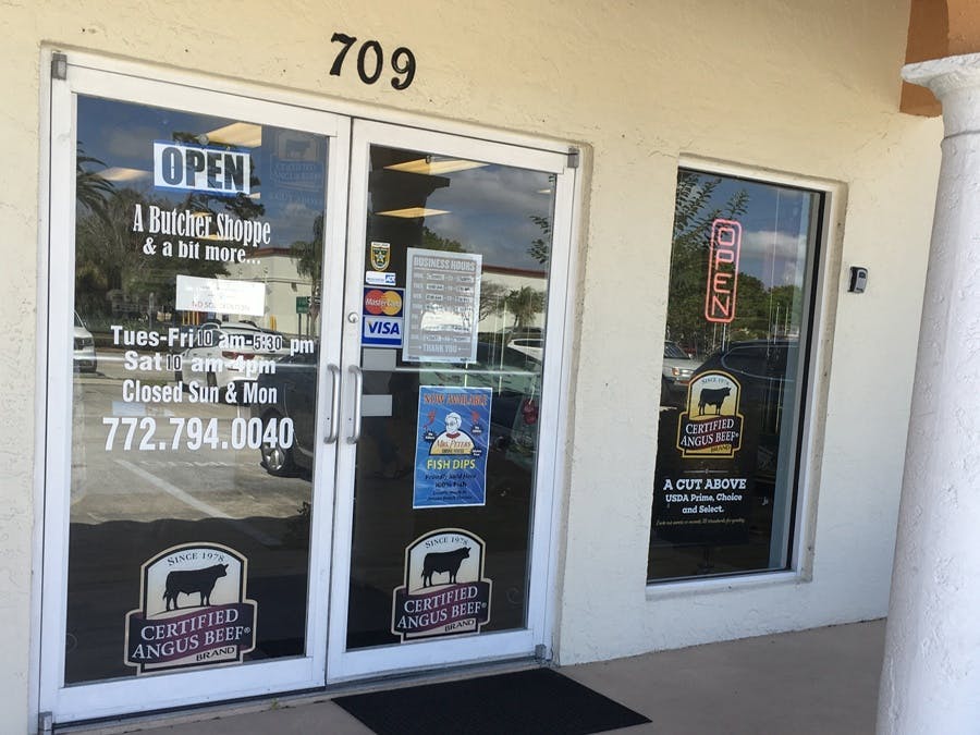 Front door of butcher shoppe
